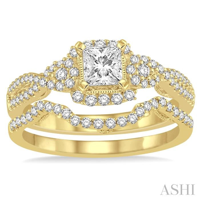 ASHI Princess Shape Halo Diamond Wedding Set 245E2PPFHYG-WS