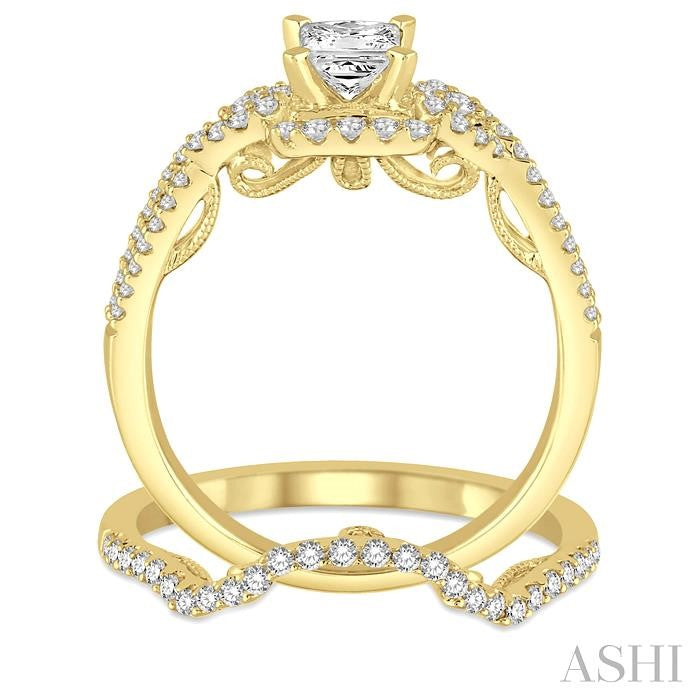 ASHI Princess Shape Halo Diamond Wedding Set 245E2PPFHYG-WS