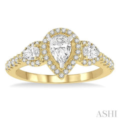 ASHI Pear Shape Past Present & Future Semi-Mount Halo Diamond Engagement Ring 245M3PPFHYW-SM