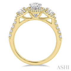 ASHI Pear Shape Past Present & Future Semi-Mount Halo Diamond Engagement Ring 245M3PPFHYW-SM
