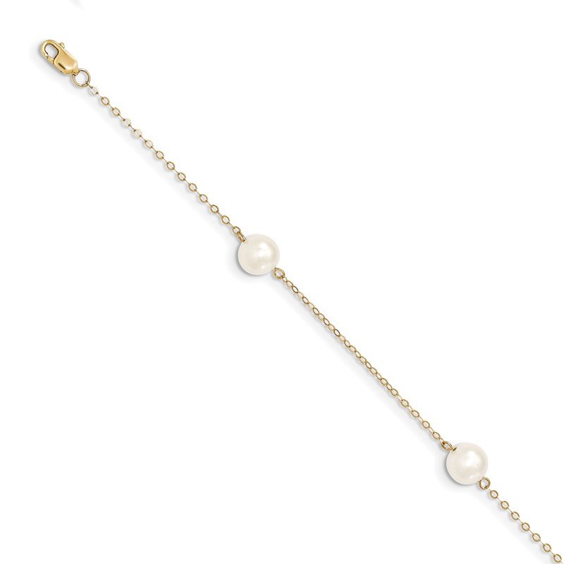 Quality Gold 14K 7-8mm White Near Round Freshwater Cultured Pearl 3-station Bracelet XF588-7.25