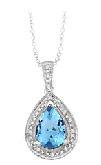 Parkplace Jewelers Silver Pear Shape Gemstone & Diamond Pendant 88118PPSSBTSLPD