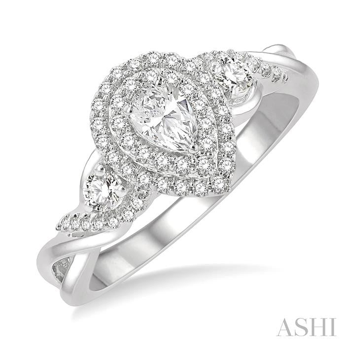 ASHI Pear Shape Halo Diamond Engagement Ring 250M3PPFHWG-LE