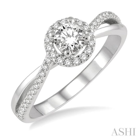 ASHI Round Shape Halo Diamond Engagement Ring 251L3PPFHWG-LE