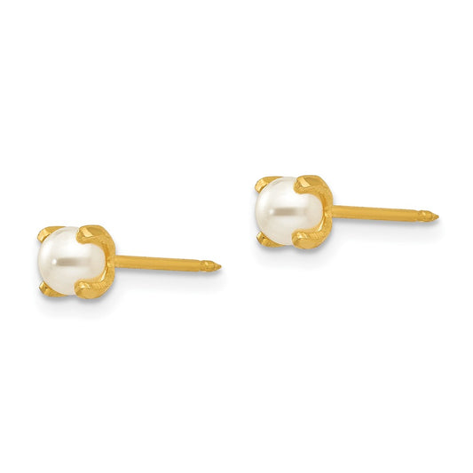 252E Inverness 18k 4mm Prong Simulated Pearl Earrings