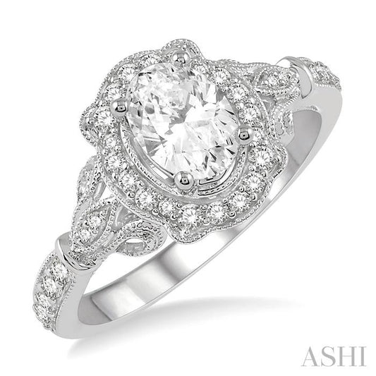 ASHI Oval Shape Semi-Mount Halo Diamond Engagement Ring 253F5PPFVWG-SM