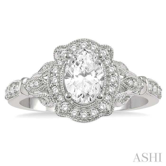 ASHI Oval Shape Semi-Mount Halo Diamond Engagement Ring 253F5PPFVWG-SM
