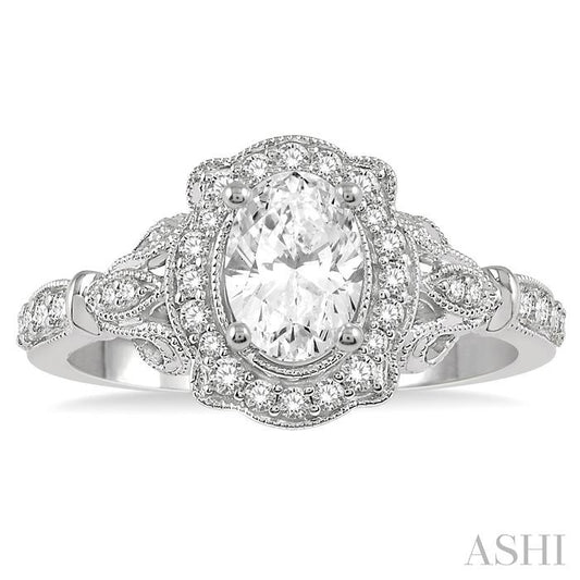 ASHI Oval Shape Semi-Mount Halo Diamond Engagement Ring 253F5PPFVWG-SM