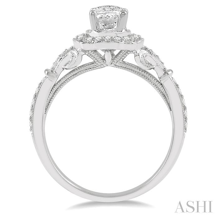 ASHI Oval Shape Semi-Mount Halo Diamond Engagement Ring 253F5PPFVWG-SM