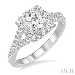 ASHI Princess Shape Semi-Mount Halo Diamond Engagement Ring 254D3PPFHWG-SM