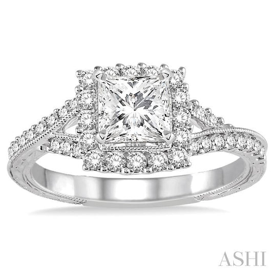 ASHI Princess Shape Semi-Mount Halo Diamond Engagement Ring 254D3PPFHWG-SM