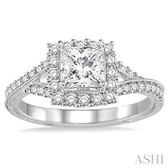 ASHI Princess Shape Semi-Mount Halo Diamond Engagement Ring 254D3PPFHWG-SM