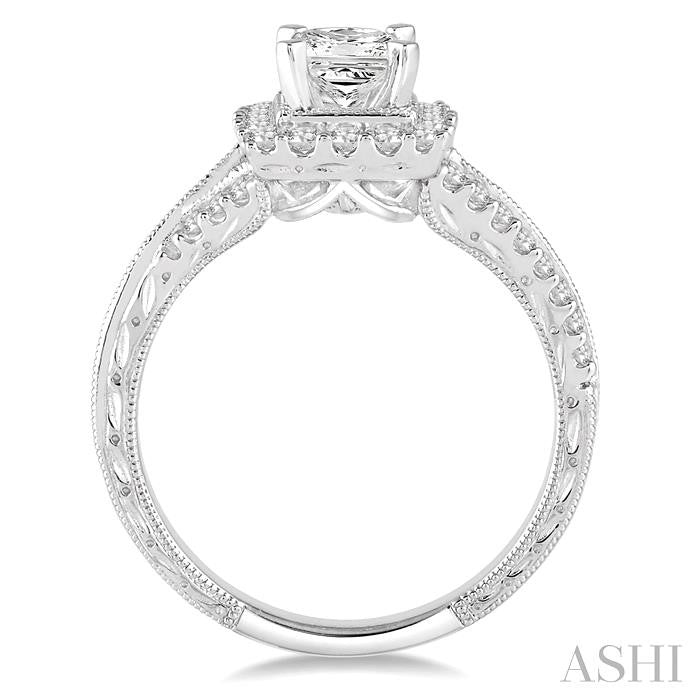 ASHI Princess Shape Semi-Mount Halo Diamond Engagement Ring 254D3PPFHWG-SM