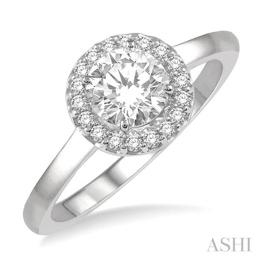 ASHI Round Shape Halo Diamond Engagement Ring 257L3PPFHWG-LE