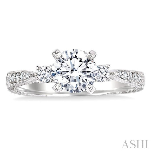ASHI Round Shape Past Present & Future Semi-Mount Diamond Engagement Ring 25887PPFGWG-SM-0.20