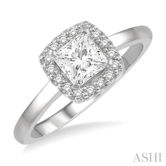 ASHI Princess Shape Semi-Mount Halo Diamond Engagement Ring 258L9PPFHWG-SM