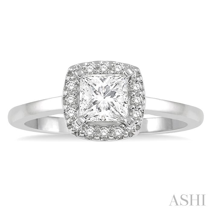 ASHI Princess Shape Semi-Mount Halo Diamond Engagement Ring 258L9PPFHWG-SM
