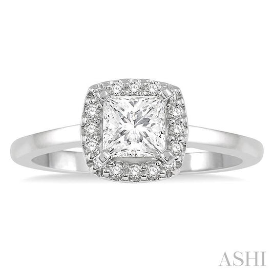 ASHI Princess Shape Semi-Mount Halo Diamond Engagement Ring 258L9PPFHWG-SM