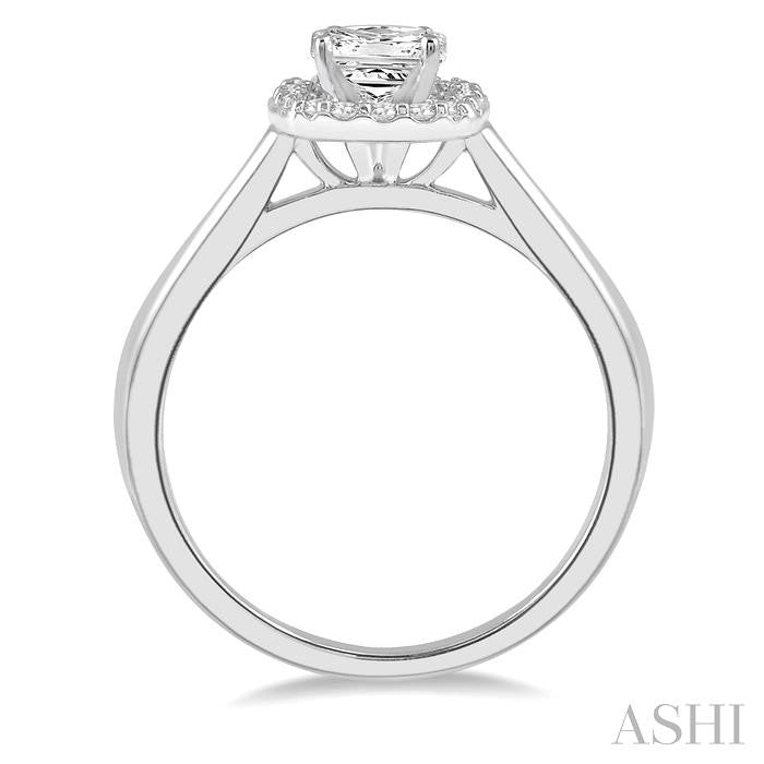 ASHI Princess Shape Semi-Mount Halo Diamond Engagement Ring 258L9PPFHWG-SM