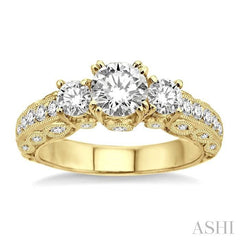 ASHI Round Shape Past Present & Future Semi-Mount Diamond Engagement Ring 25900PPFRYG-SM-1.15