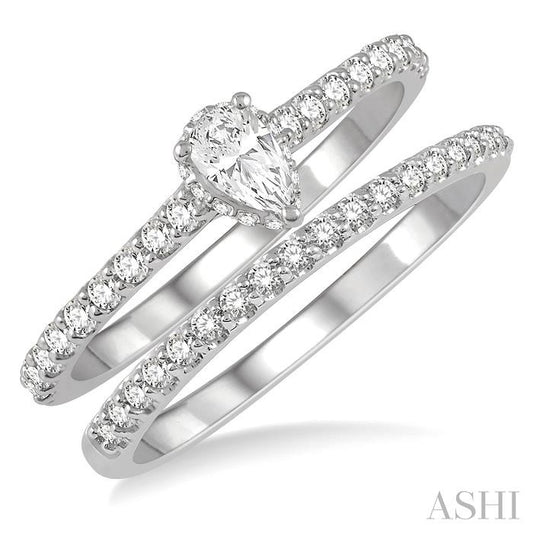 ASHI Pear Shape Diamond Wedding Set 259J3PPFHWG-WS-PR