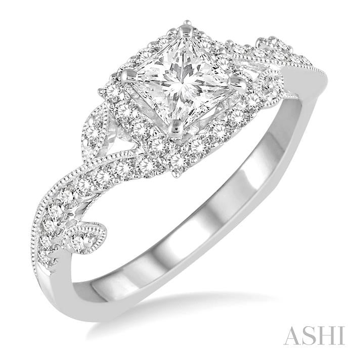 ASHI Princess Shape Halo Diamond Engagement Ring 261D2PPFHWG-LE