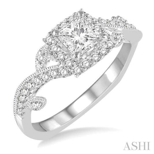 ASHI Princess Shape Halo Diamond Engagement Ring 261D2PPFHWG-LE