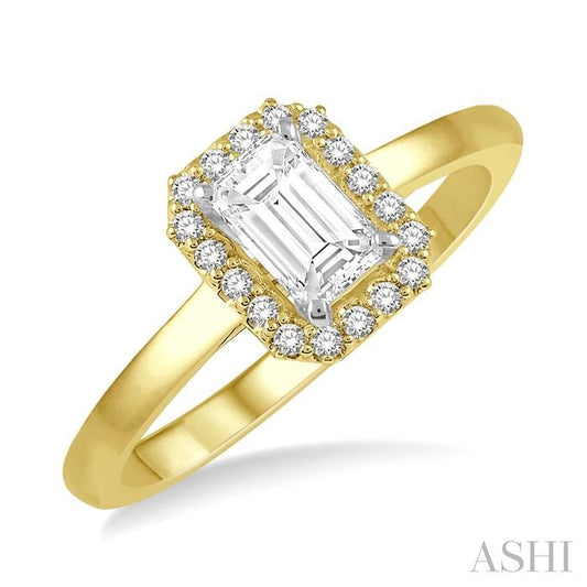 ASHI Emerald Shape Halo Diamond Engagement Ring 261L5PPFHYW-LE