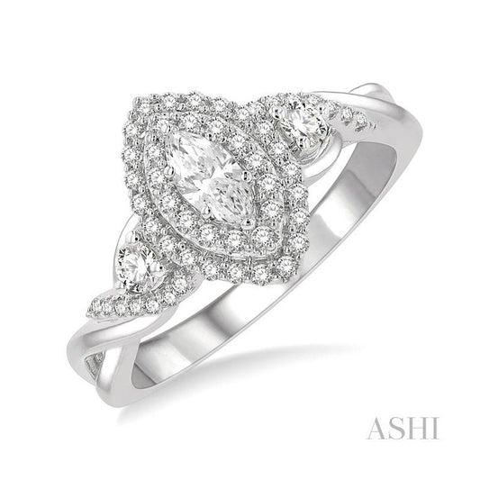 ASHI Marquise Shape Halo Diamond Engagement Ring 251M3PPFHWG-LE