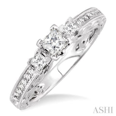 ASHI Princess Shape Past Present & Future Diamond Engagement Ring 26423PPFHWG-LE