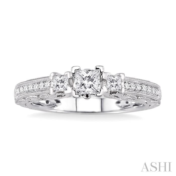 ASHI Princess Shape Past Present & Future Diamond Engagement Ring 26423PPFHWG-LE