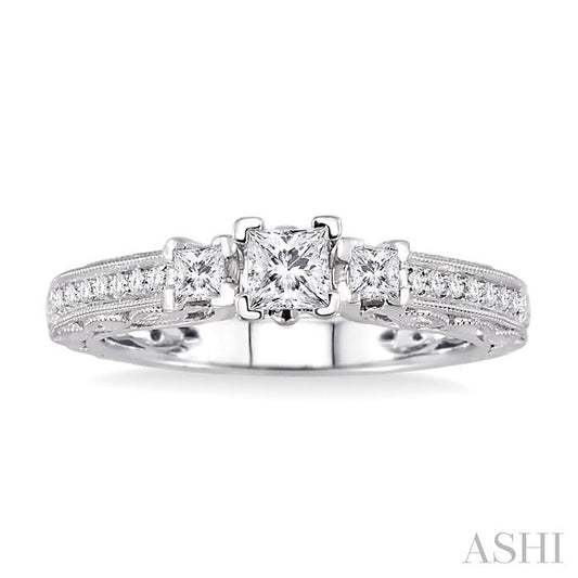 ASHI Princess Shape Past Present & Future Diamond Engagement Ring 26423PPFHWG-LE