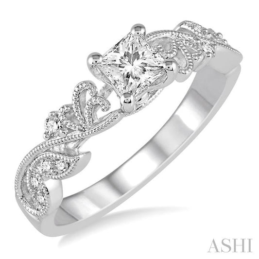 ASHI Princess Shape Semi-Mount Diamond Engagement Ring 265D9PPFHWG-SM