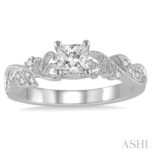 ASHI Princess Shape Semi-Mount Diamond Engagement Ring 265D9PPFHWG-SM