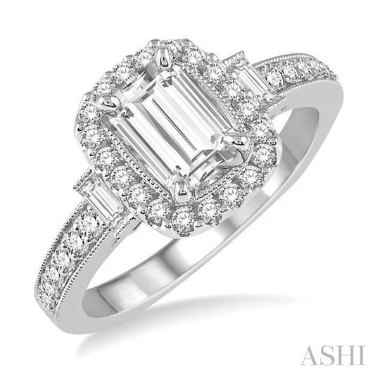 ASHI Emerald Shape Halo Diamond Engagement Ring 266E2PPFVWG-LE