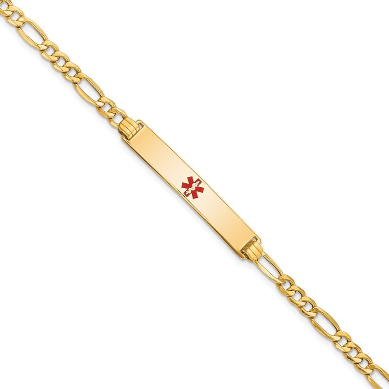 Quality Gold 14K Semi-Solid Medical Polished Red Enamel Figaro ID Bracelet XM563CR