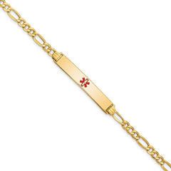 Quality Gold 14K Semi-Solid Medical Polished Red Enamel Figaro ID Bracelet XM563CR