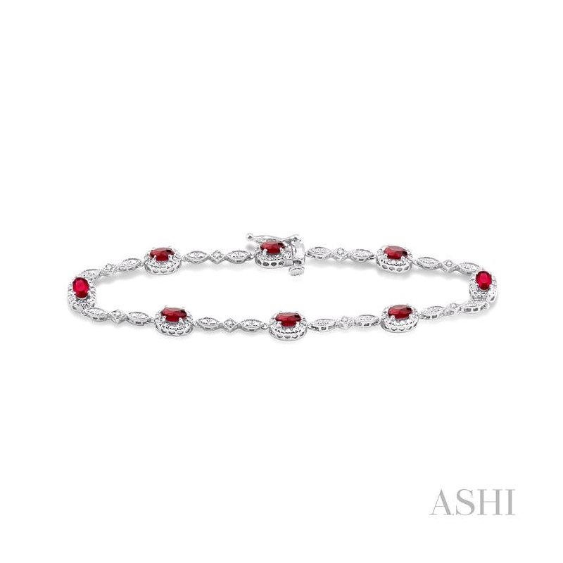ASHI Oval Shape Gemstone & Halo Diamond Bracelet 76859PPFSRBWG