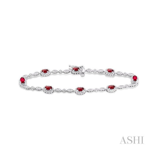ASHI Oval Shape Gemstone & Halo Diamond Bracelet 76859PPFSRBWG