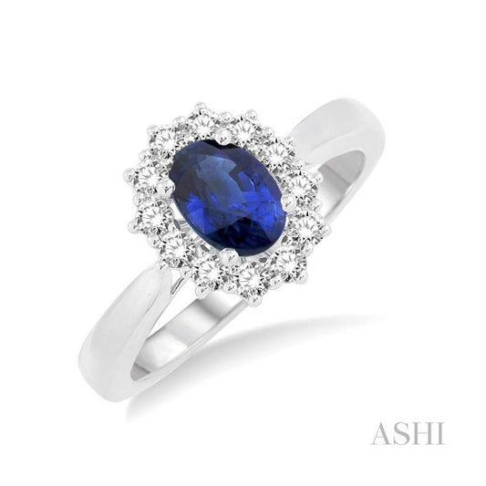 ASHI Oval Shape Gemstone & Halo Diamond Ring 40625PPFVSPWG