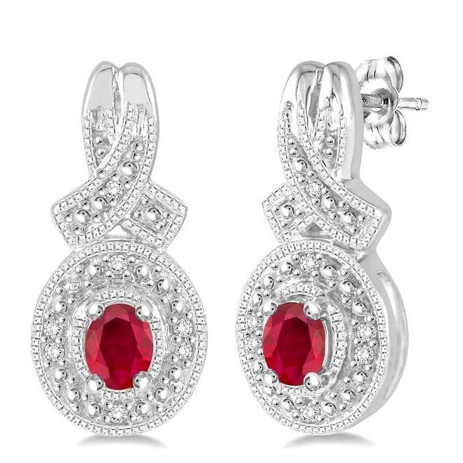Parkplace Jewelers Silver Oval Shape Gemstone & Diamond Earrings 88529PPSSRBSLER