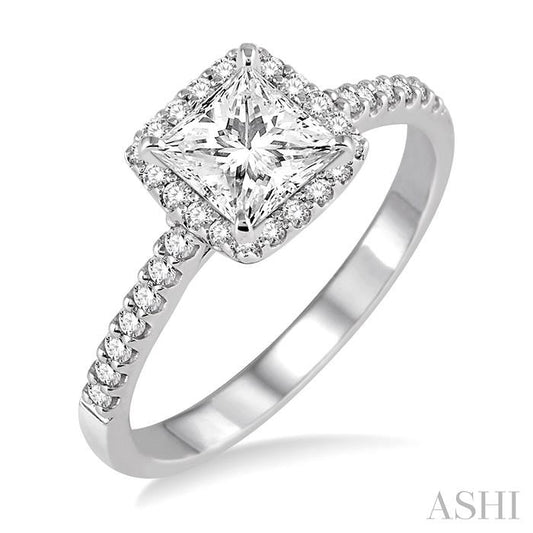 ASHI Princess Shape Semi-Mount Halo Diamond Engagement Ring 28346PPFVWG-SM