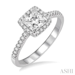 ASHI Princess Shape Semi-Mount Halo Diamond Engagement Ring 28346PPFVWG-SM
