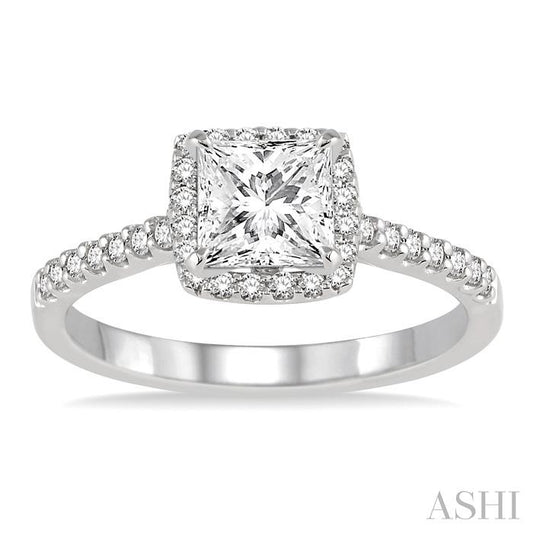 ASHI Princess Shape Semi-Mount Halo Diamond Engagement Ring 28346PPFVWG-SM