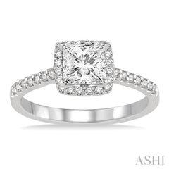 ASHI Princess Shape Semi-Mount Halo Diamond Engagement Ring 28346PPFVWG-SM