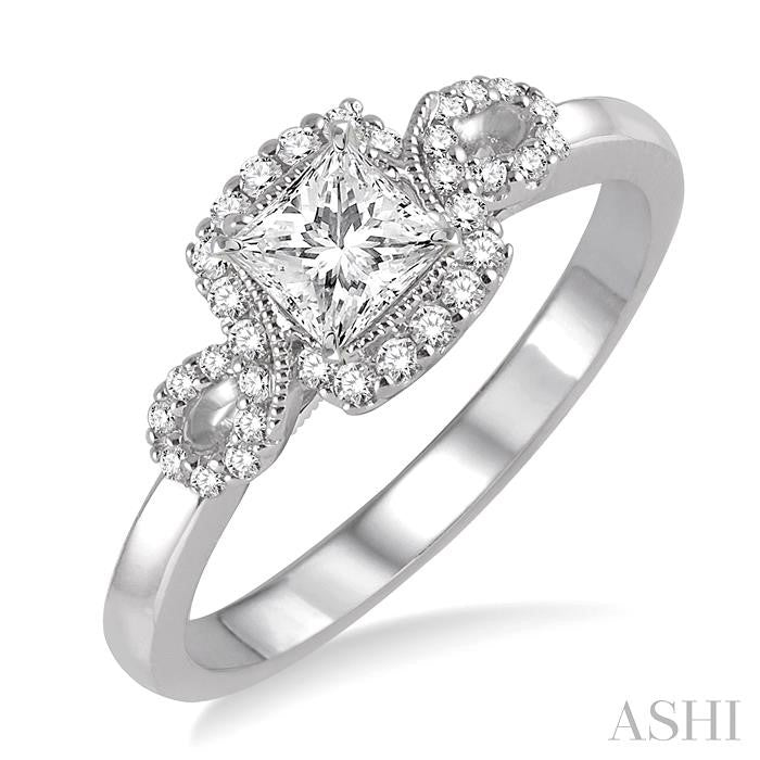 ASHI Princess Shape Semi-Mount Halo Diamond Engagement Ring 28997PPFHWG-SM