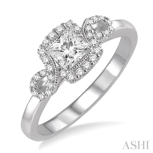 ASHI Princess Shape Semi-Mount Halo Diamond Engagement Ring 28997PPFHWG-SM