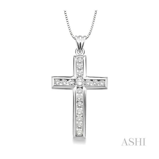 ASHI Channel Set Cross Diamond Pendant 95111PPFNPDW