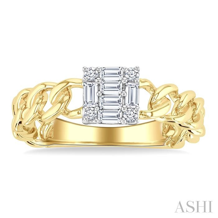 ASHI Princess Shape Curb & Cuban Fusion Diamond Fashion Ring 291G6PPFGYG
