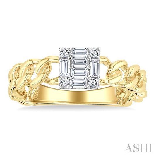 ASHI Princess Shape Curb & Cuban Fusion Diamond Fashion Ring 291G6PPFGYG